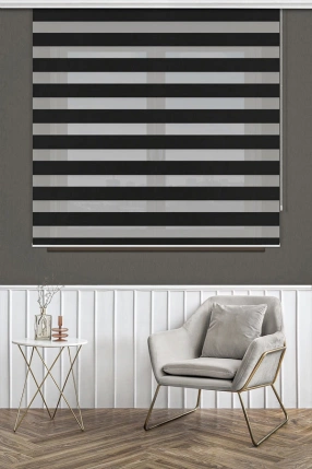 Siyah Polyester Zebra Perde 